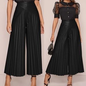 STOP THESE ARE A STATEMENT PAIR OF Vegan Leather Palazzo Wide Pants Black